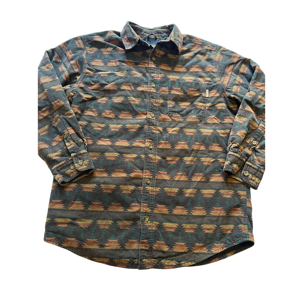 Vintage 90s Woolrich Mustang Southwest Blanket Lined Flannel Shirt Jacket Mens L